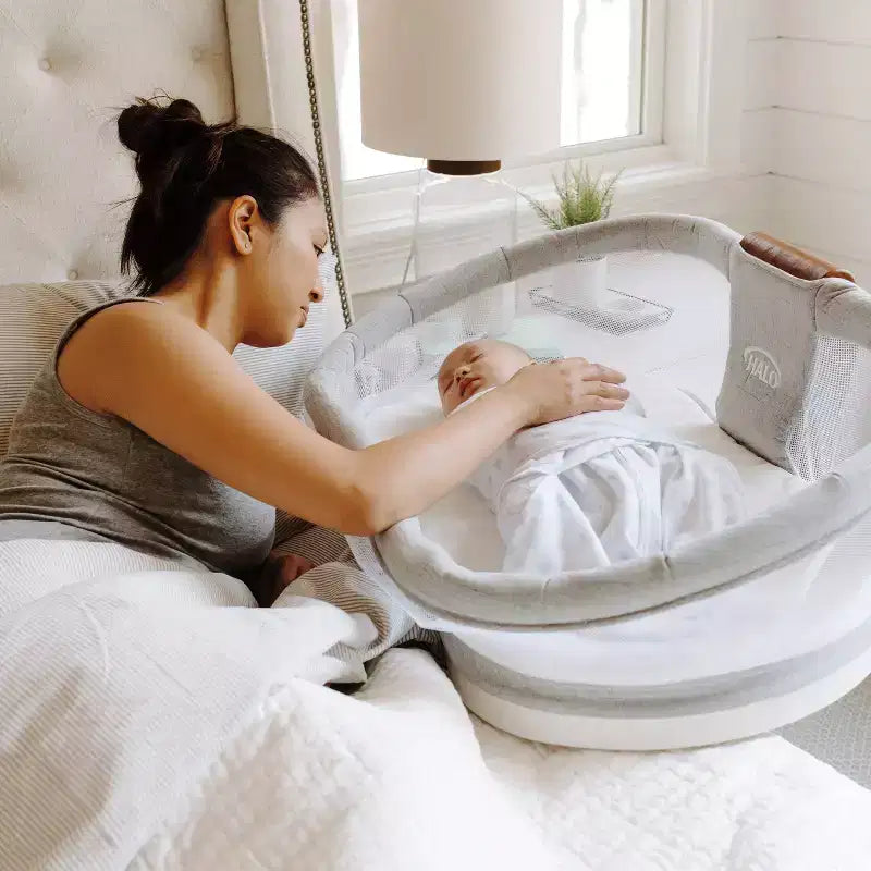 HALO BassiNest Swivel Sleeper Luxe - Dove Gray Tweed: Adjustable Height, Metal Frame, Polyurethane Foam Fill