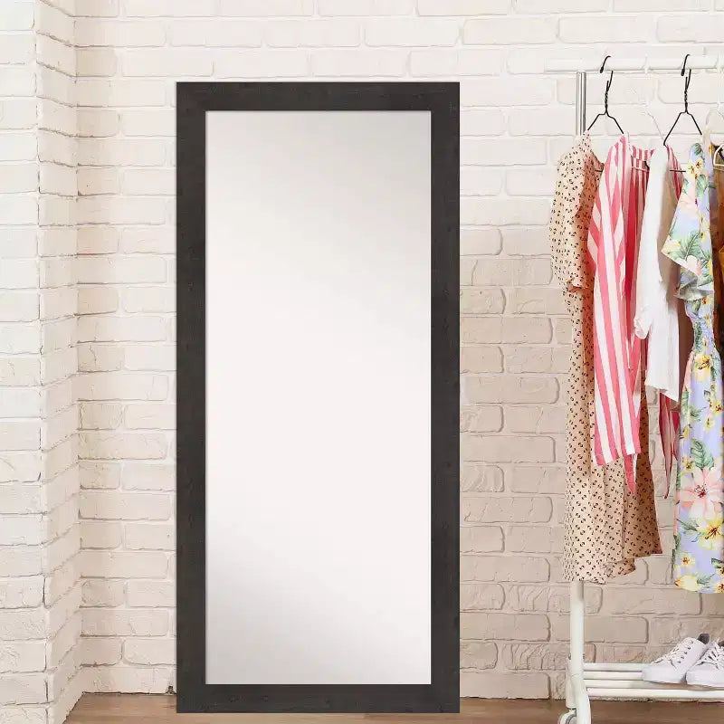 Amanti Art 29" x 65" Rustic Plank Espresso Framed Full Length Floor/Leaner Mirror: Polystyrene Frame, No Assembly Required