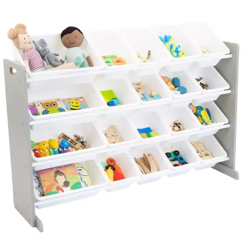 XL Kids' Toy Organizer with 20 Bins Inspire Collection Gray/White - Humble Crew: MDF Bin Shelves, Anti-Tip Hardware
