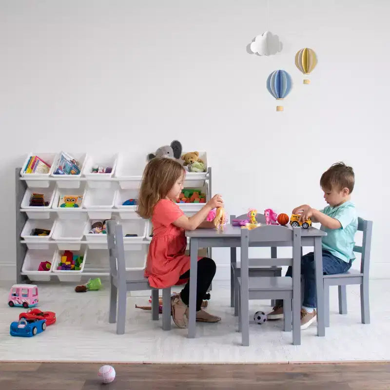 XL Kids' Toy Organizer with 20 Bins Inspire Collection Gray/White - Humble Crew: MDF Bin Shelves, Anti-Tip Hardware