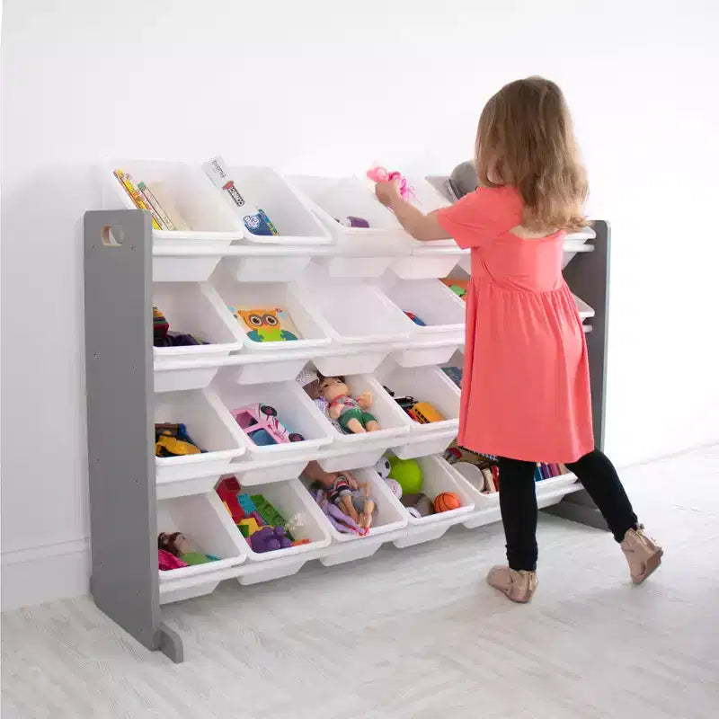 XL Kids' Toy Organizer with 20 Bins Inspire Collection Gray/White - Humble Crew: MDF Bin Shelves, Anti-Tip Hardware