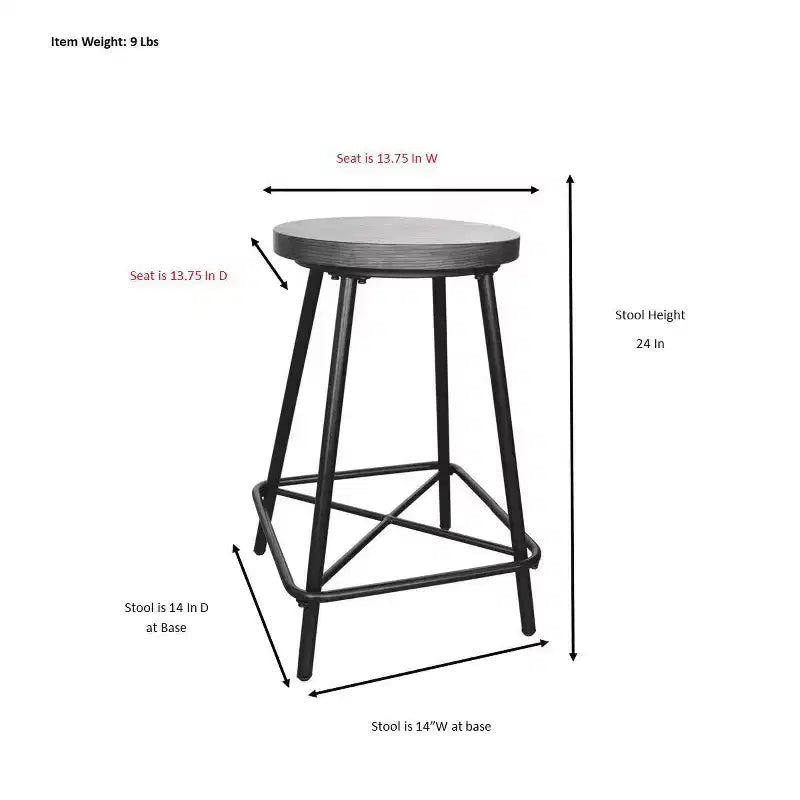 Carolina Living Set of 2 24" Inez Counter Height Barstools Black: Modern Round Metal Frame, MDF Legs, 250lb Capacity