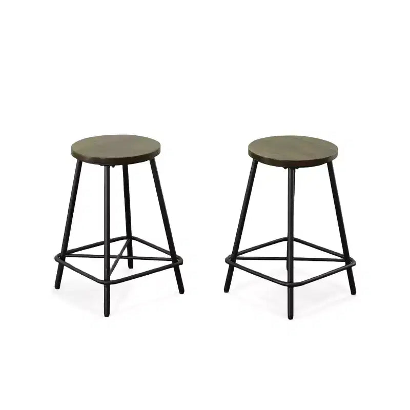 Carolina Living Set of 2 24" Inez Counter Height Barstools Black: Modern Round Metal Frame, MDF Legs, 250lb Capacity