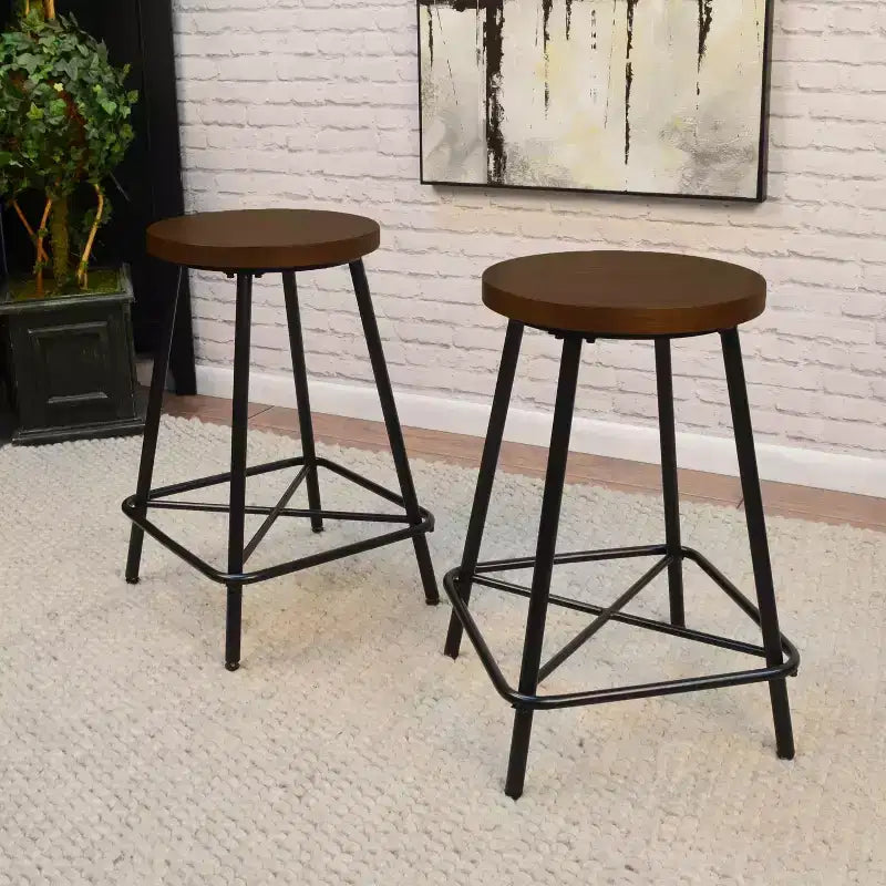 Carolina Living Set of 2 24" Inez Counter Height Barstools Black: Modern Round Metal Frame, MDF Legs, 250lb Capacity