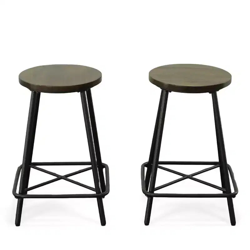 Carolina Living Set of 2 24" Inez Counter Height Barstools Black: Modern Round Metal Frame, MDF Legs, 250lb Capacity