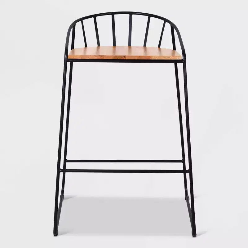 ClickDecor Set of 2 Bedford Barstools Black: 30" Fixed Height, Metal Frame, Footrest, Floor Protectors
