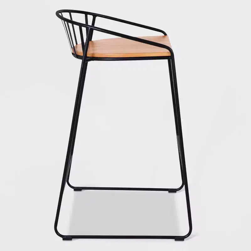 ClickDecor Set of 2 Bedford Barstools Black: 30" Fixed Height, Metal Frame, Footrest, Floor Protectors