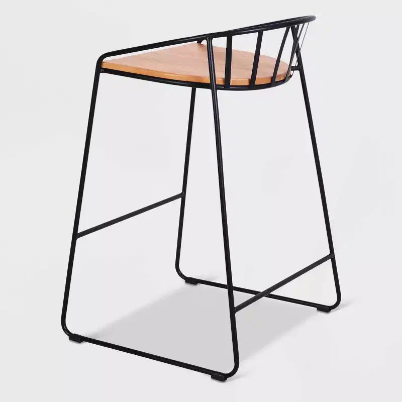 ClickDecor Set of 2 Bedford Barstools Black: 30" Fixed Height, Metal Frame, Footrest, Floor Protectors