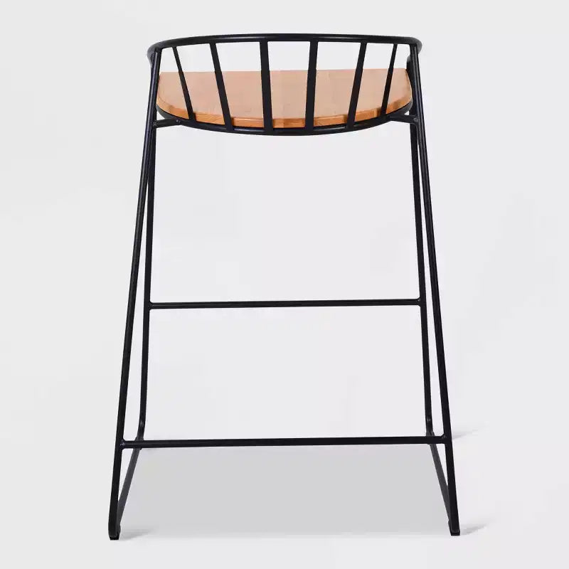 ClickDecor Set of 2 Bedford Barstools Black: 30" Fixed Height, Metal Frame, Footrest, Floor Protectors