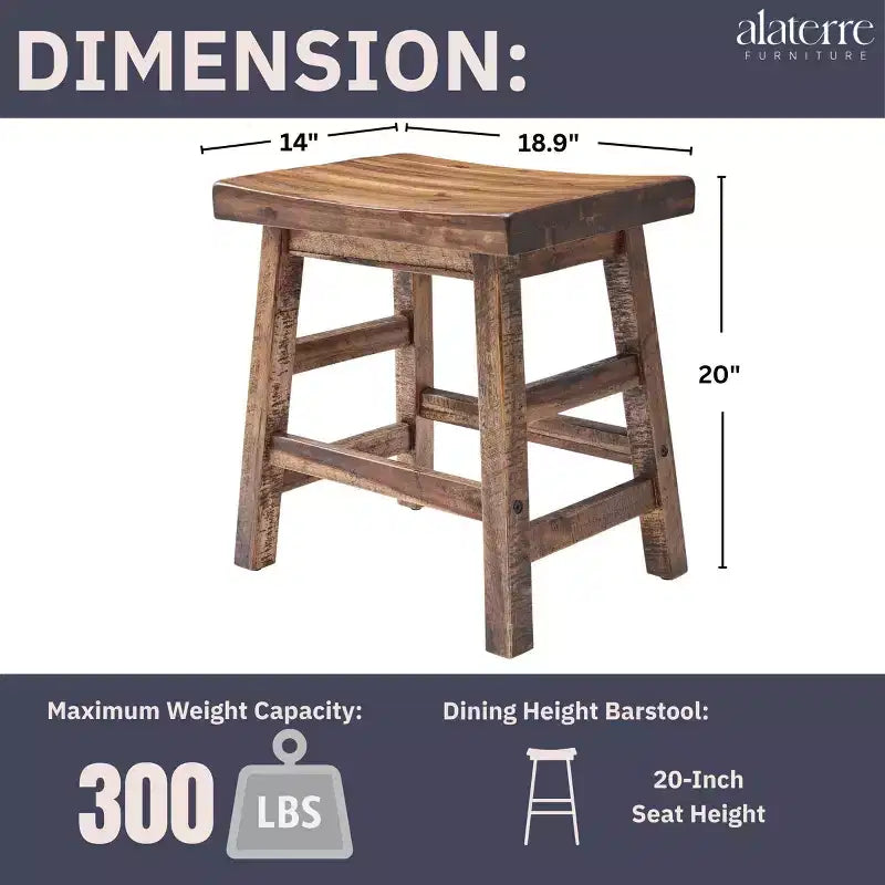 20" Durango Industrial Wood Counter Height Barstool Dark Brown - Alaterre Furniture: Rustic Acacia Frame
