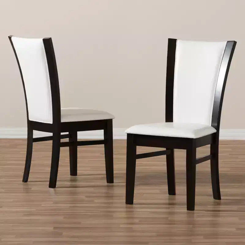 Set of 2 Adley Modern And Contemporary Finished Faux Leather Dining Chairs White/Dark Brown - Baxton Studio