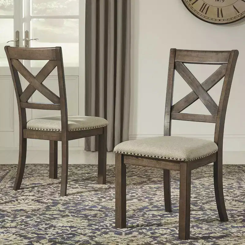 Set of 2 Moriville Dining Upholstered Side Chair Grayish Brown - Signature Design by Ashley: Classic X-Back, Nailhead Trim