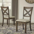 Set of 2 Moriville Dining Upholstered Side Chair Grayish Brown - Signature Design by Ashley: Classic X-Back, Nailhead Trim