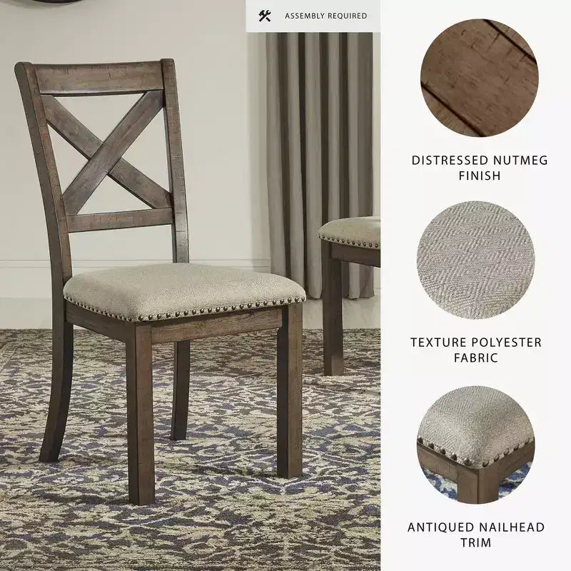 Set of 2 Moriville Dining Upholstered Side Chair Grayish Brown - Signature Design by Ashley: Classic X-Back, Nailhead Trim