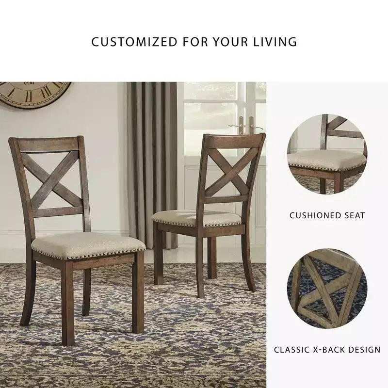 Set of 2 Moriville Dining Upholstered Side Chair Grayish Brown - Signature Design by Ashley: Classic X-Back, Nailhead Trim
