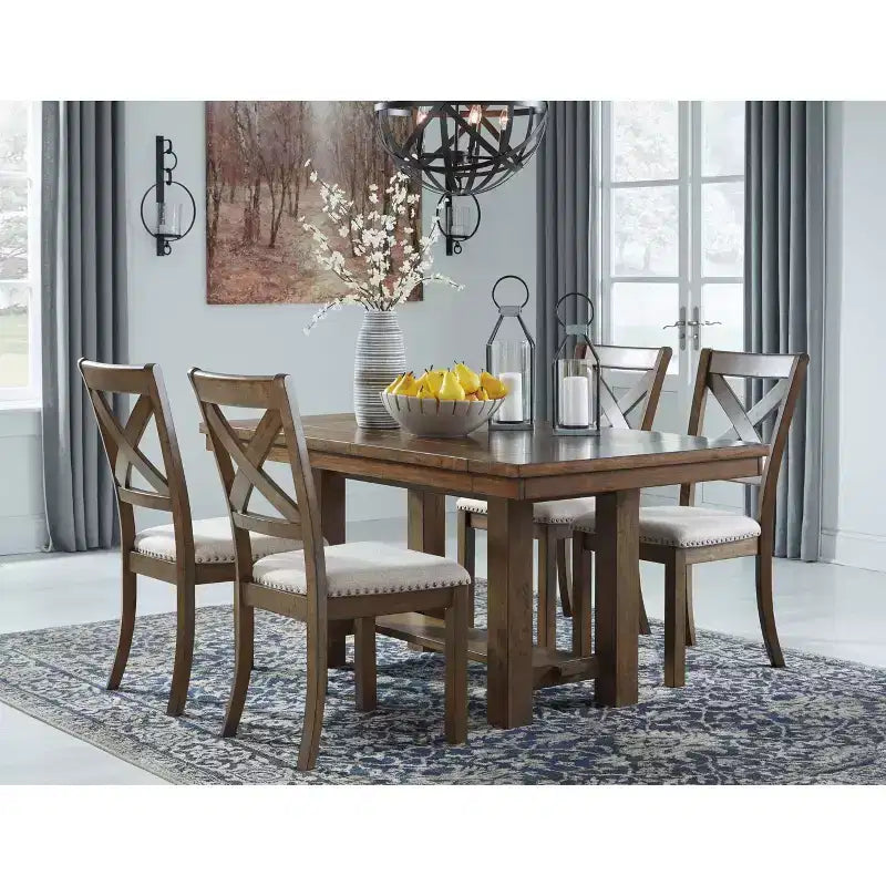 Set of 2 Moriville Dining Upholstered Side Chair Grayish Brown - Signature Design by Ashley: Classic X-Back, Nailhead Trim
