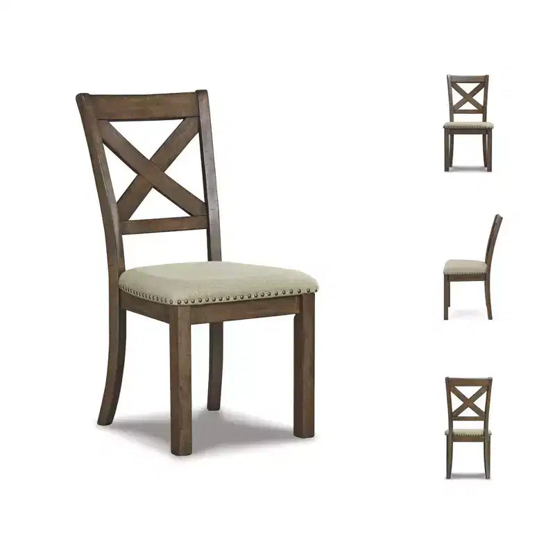Set of 2 Moriville Dining Upholstered Side Chair Grayish Brown - Signature Design by Ashley: Classic X-Back, Nailhead Trim