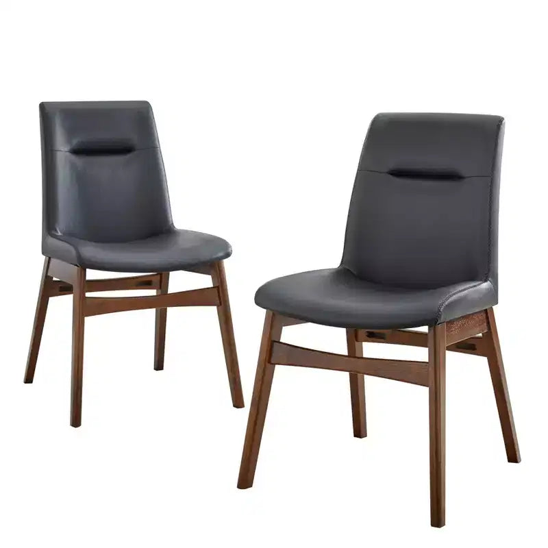 Buylateral Set of 2 Vance Mid Century Modern Vegan Leather Dining Chair Black: Mid Century, Vegan Leather, Rubberwood Base, Walnut Finish