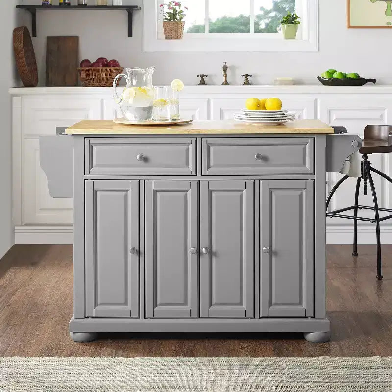 Alexandria Kitchen Island with Wood Top Vintage Gray/Natural - Crosley