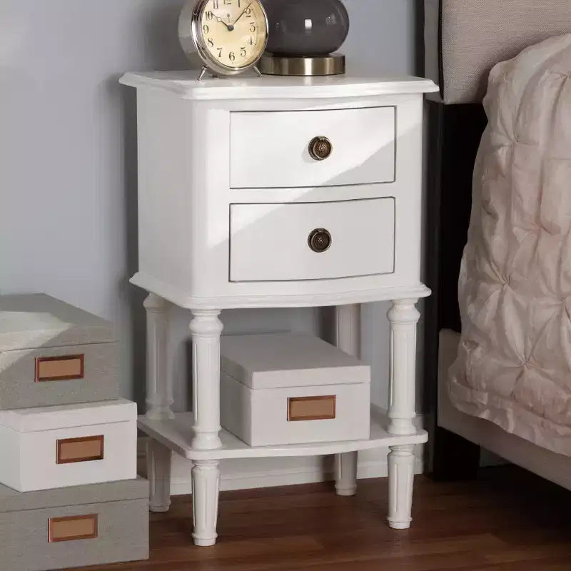 Baxton Studio Audrey Finished 2 Drawer Nightstand White: Modern Style, MDF, Includes Anti-Tip Hardware
