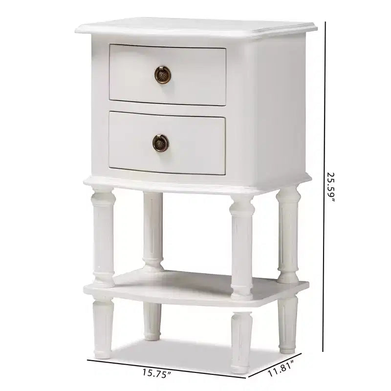 Baxton Studio Audrey Finished 2 Drawer Nightstand White: Modern Style, MDF, Includes Anti-Tip Hardware