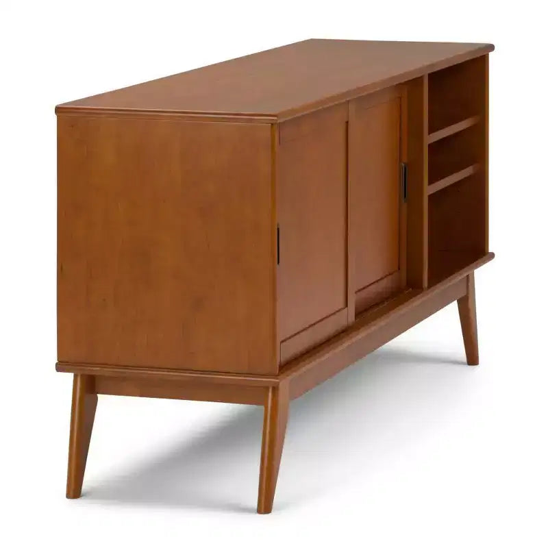 Tierney Solid Hardwood Mid Century Medium TV Stand for TVs up to 66" Dark Brown - WyndenHall: Media Console with Adjustable Shelves