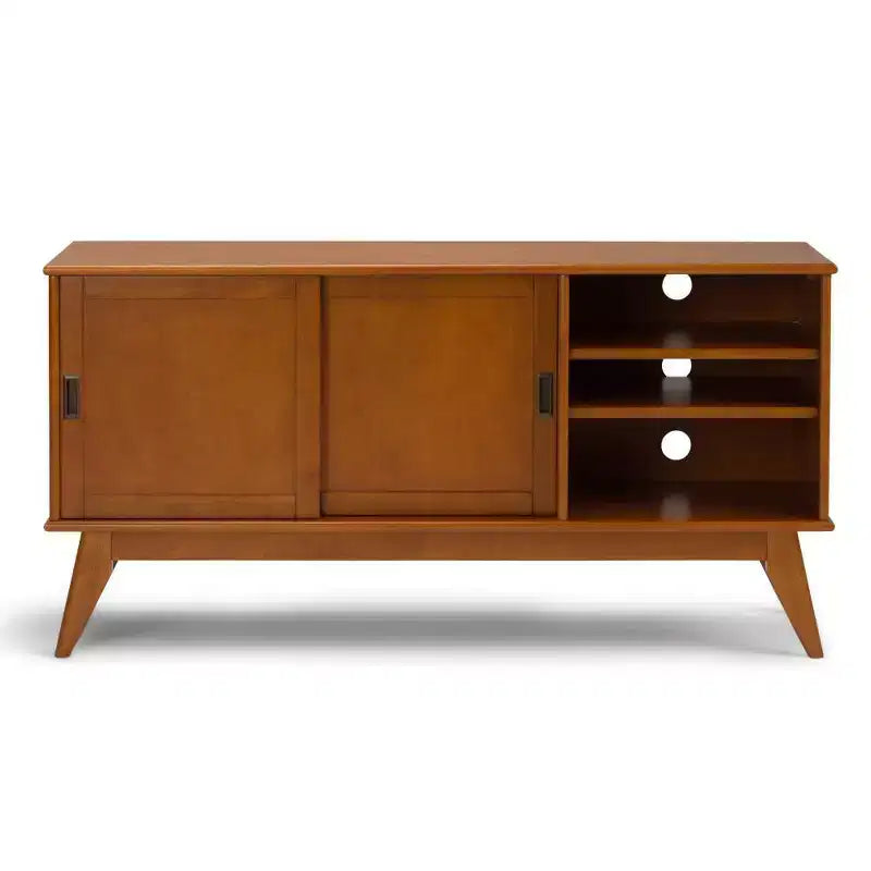 Tierney Solid Hardwood Mid Century Medium TV Stand for TVs up to 66" Dark Brown - WyndenHall: Media Console with Adjustable Shelves