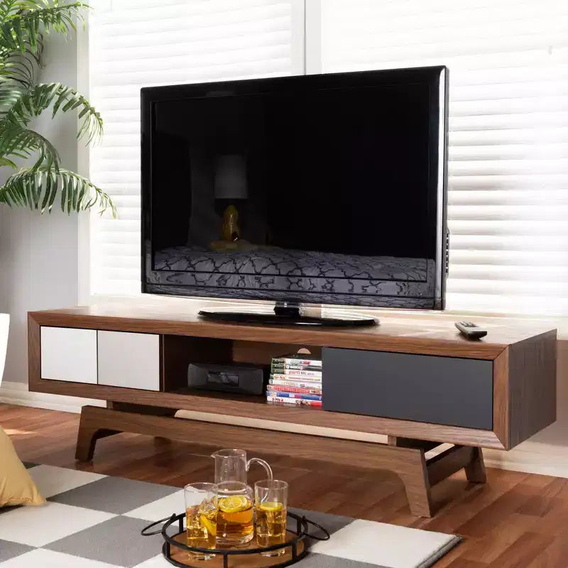 Baxton Studio 3 Drawer Svante Wood TV Stand for TVs up to 60" White: Media Console with Storage, Entertainment Center