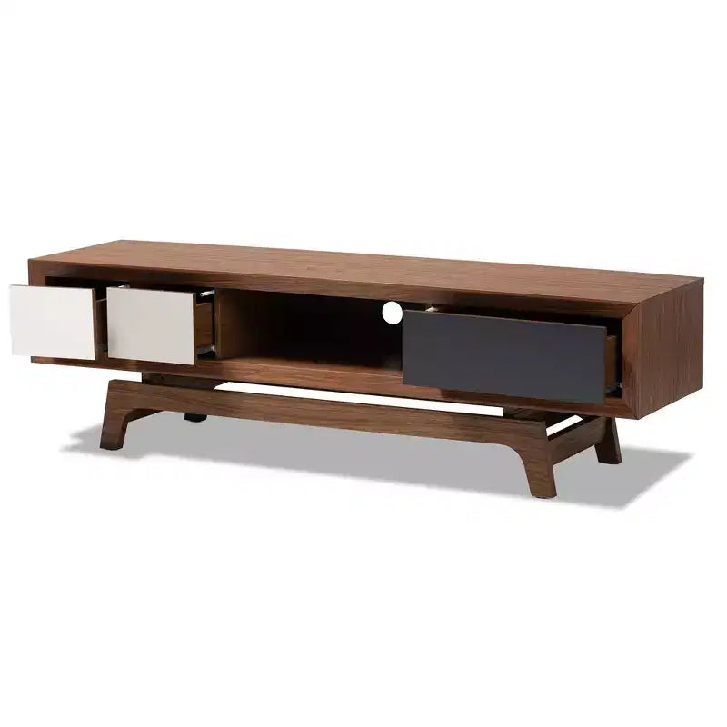 Baxton Studio 3 Drawer Svante Wood TV Stand for TVs up to 60" White: Media Console with Storage, Entertainment Center