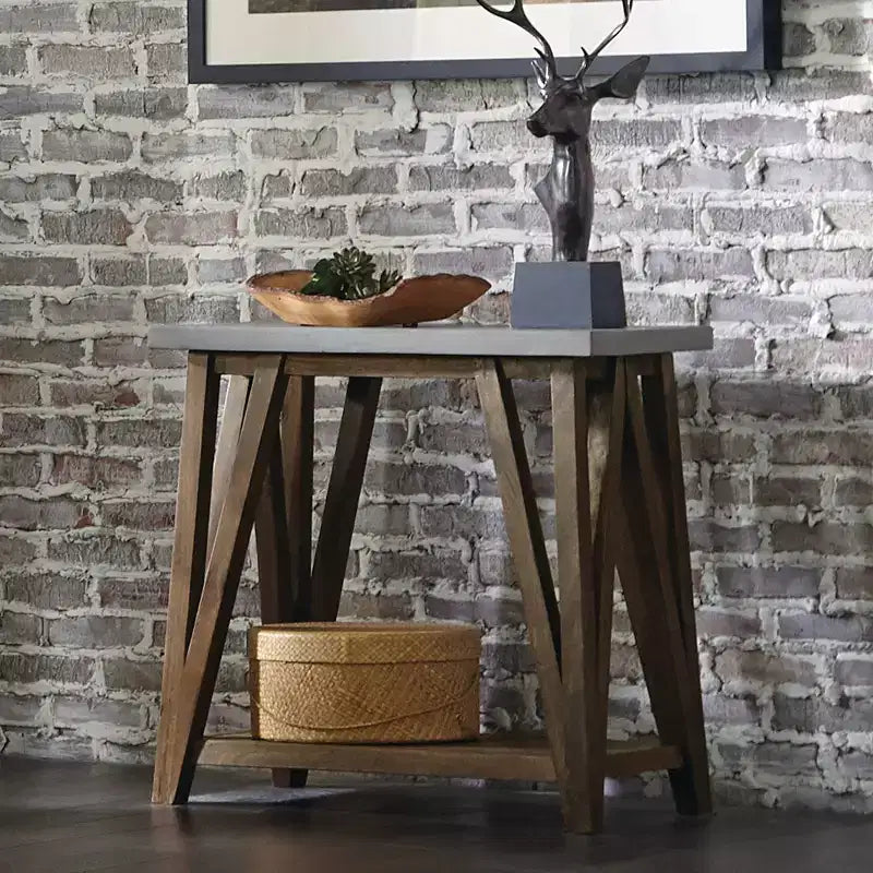 30" Brookside Console Media Table Concrete Coated Top and Wood Light Gray/Brown - Alaterre Furniture