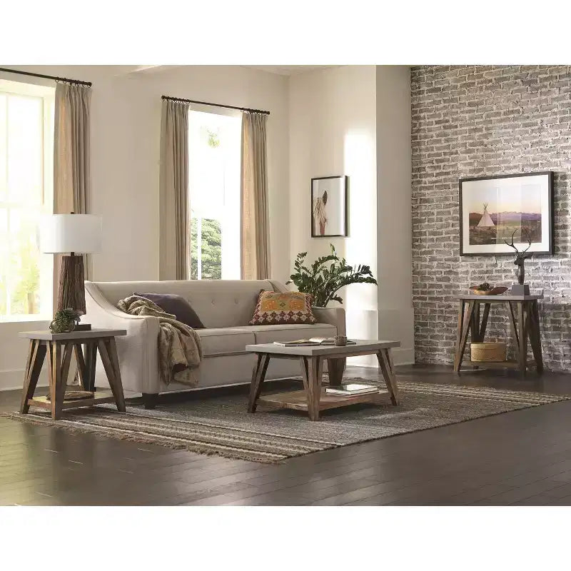 30" Brookside Console Media Table Concrete Coated Top and Wood Light Gray/Brown - Alaterre Furniture