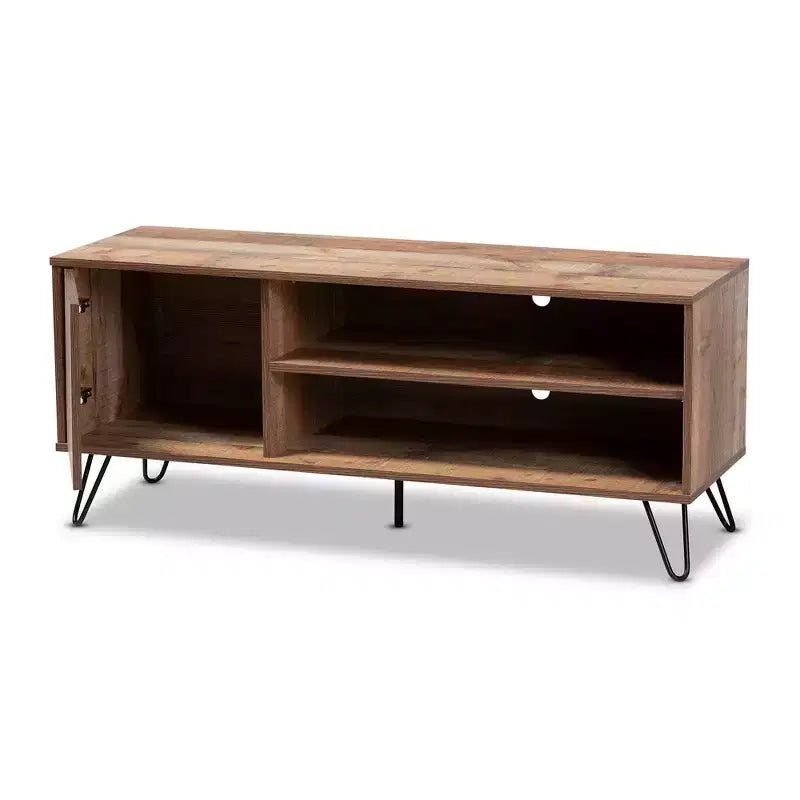 Iver 1 Door Wood TV Stand for TVs up to 50" Rustic Oak/Dark Brown - Baxton Studio: Hairpin Legs, Entertainment Storage