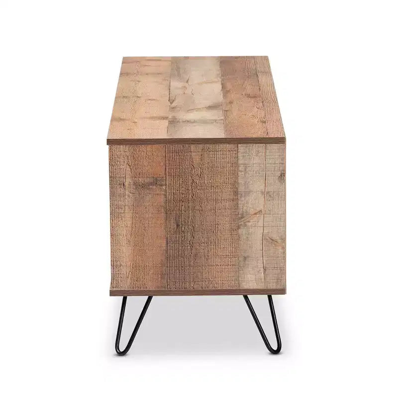 Iver 1 Door Wood TV Stand for TVs up to 50" Rustic Oak/Dark Brown - Baxton Studio: Hairpin Legs, Entertainment Storage