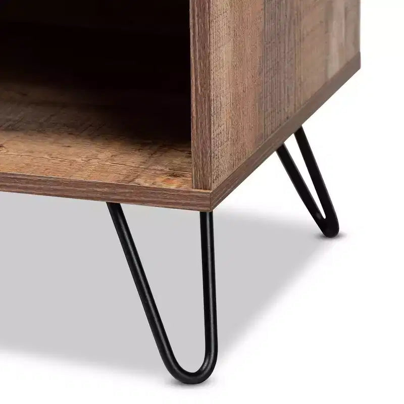 Iver 1 Door Wood TV Stand for TVs up to 50" Rustic Oak/Dark Brown - Baxton Studio: Hairpin Legs, Entertainment Storage