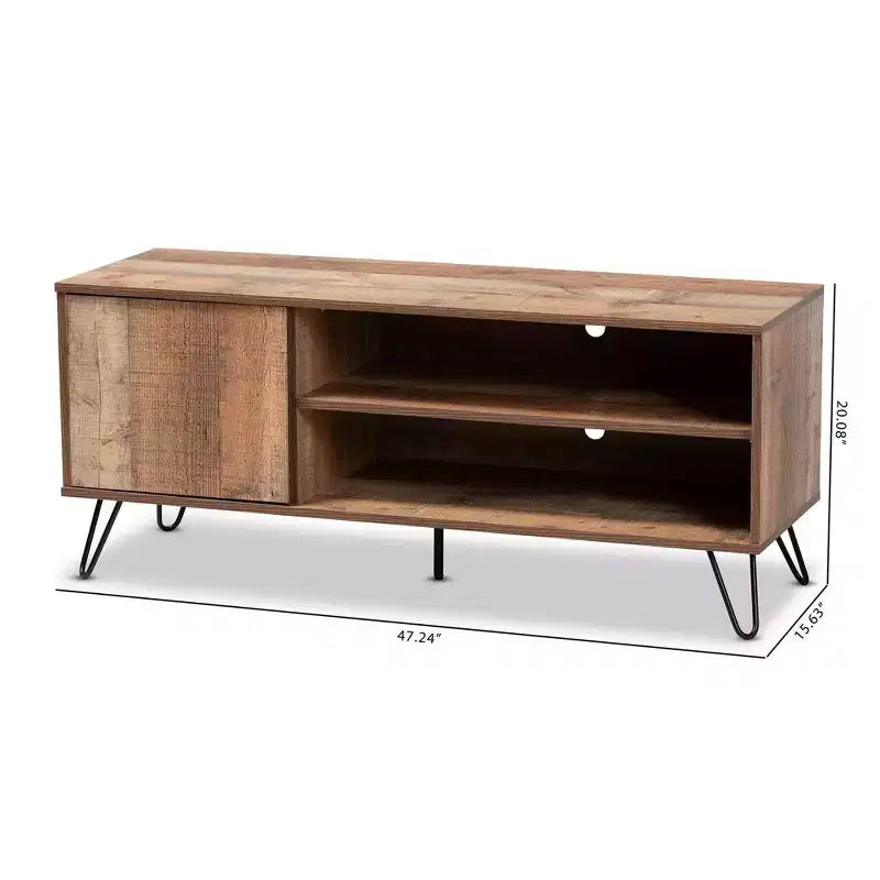 Iver 1 Door Wood TV Stand for TVs up to 50" Rustic Oak/Dark Brown - Baxton Studio: Hairpin Legs, Entertainment Storage