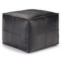 WyndenHall Dennie Square Pouf Black : Mid-Century Modern Leather Upholstered, No Assembly, 250lbs Capacity