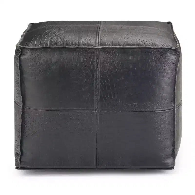 WyndenHall Dennie Square Pouf Black : Mid-Century Modern Leather Upholstered, No Assembly, 250lbs Capacity