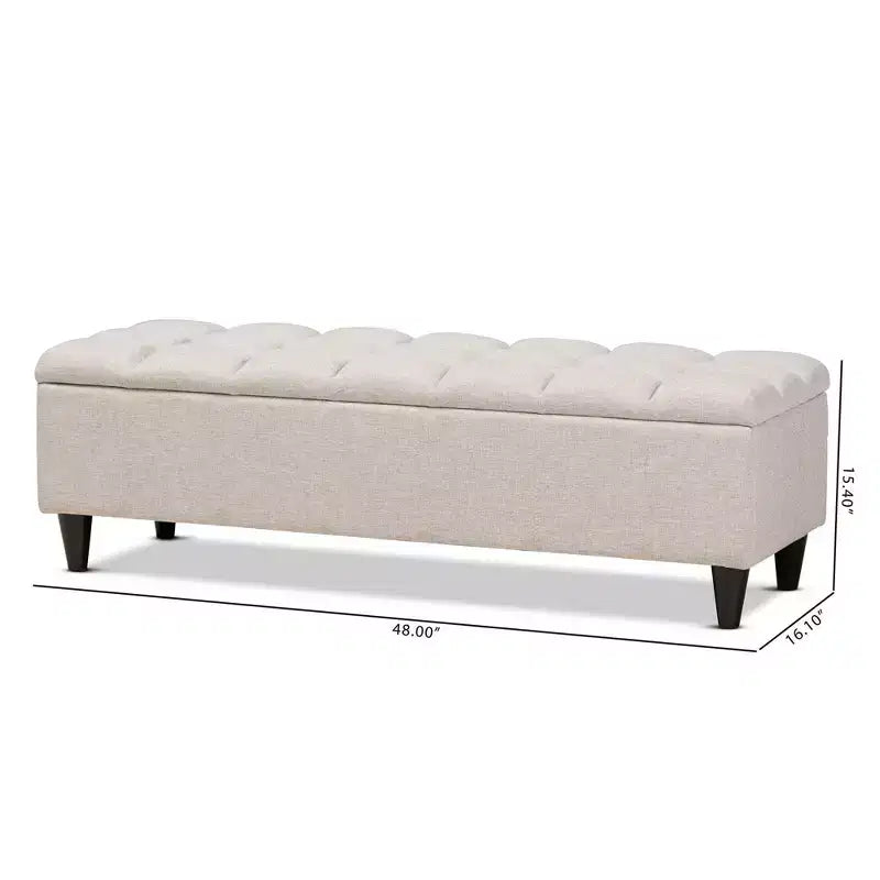 Brette Fabric Upholstered Finished Wood Storage Bench Ottoman Cream - Baxton Studio: Mid-Century Modern, Tufted, Lift-Top