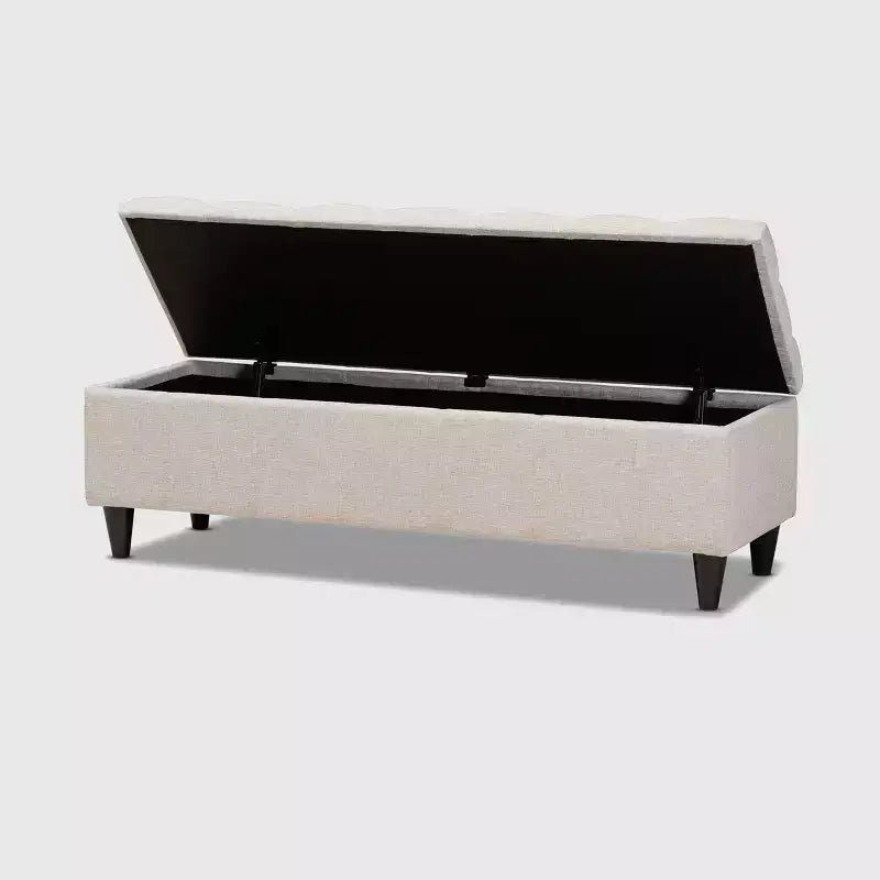 Brette Fabric Upholstered Finished Wood Storage Bench Ottoman Cream - Baxton Studio: Mid-Century Modern, Tufted, Lift-Top