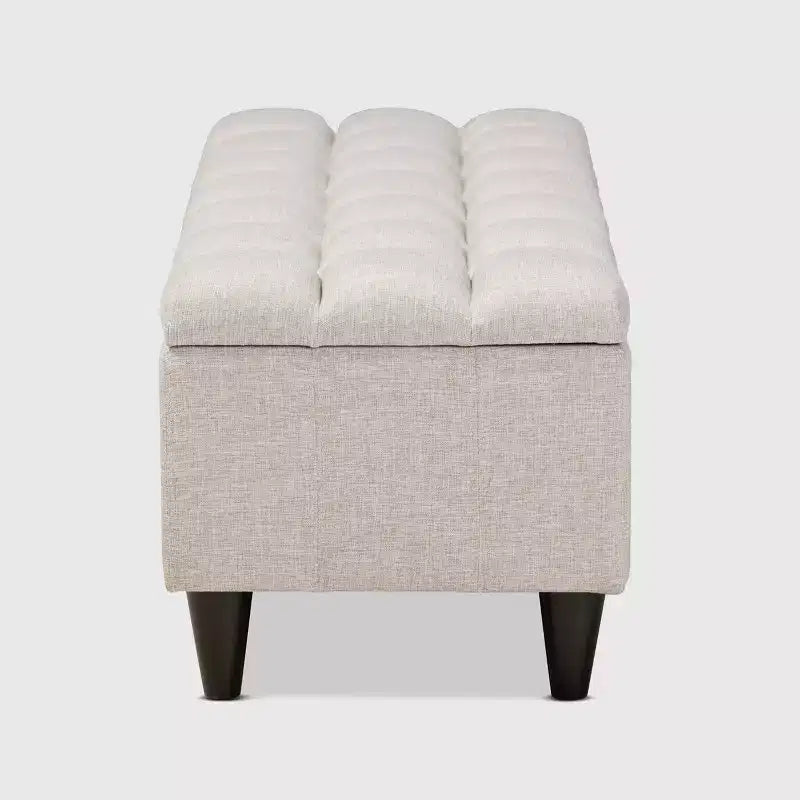 Brette Fabric Upholstered Finished Wood Storage Bench Ottoman Cream - Baxton Studio: Mid-Century Modern, Tufted, Lift-Top