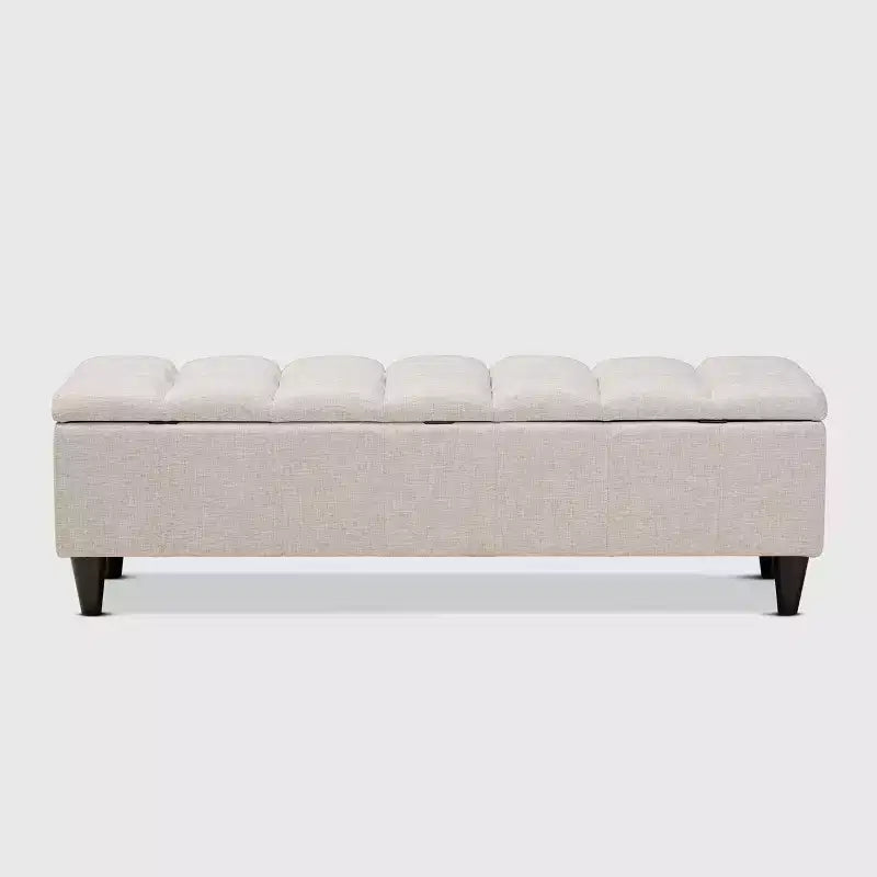 Brette Fabric Upholstered Finished Wood Storage Bench Ottoman Cream - Baxton Studio: Mid-Century Modern, Tufted, Lift-Top