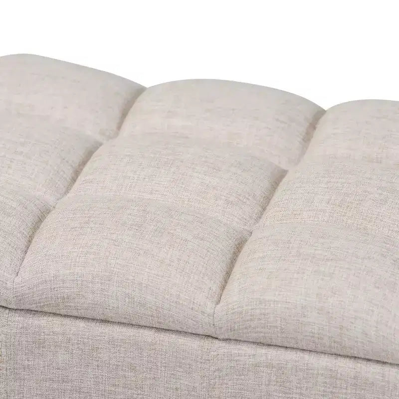 Brette Fabric Upholstered Finished Wood Storage Bench Ottoman Cream - Baxton Studio: Mid-Century Modern, Tufted, Lift-Top