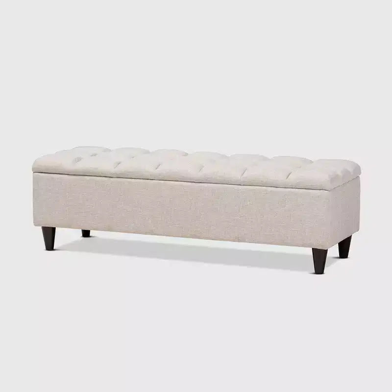 Brette Fabric Upholstered Finished Wood Storage Bench Ottoman Cream - Baxton Studio: Mid-Century Modern, Tufted, Lift-Top