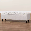 Brette Fabric Upholstered Finished Wood Storage Bench Ottoman Cream - Baxton Studio: Mid-Century Modern, Tufted, Lift-Top