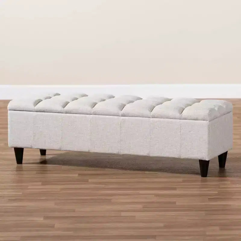 Brette Fabric Upholstered Finished Wood Storage Bench Ottoman Cream - Baxton Studio: Mid-Century Modern, Tufted, Lift-Top