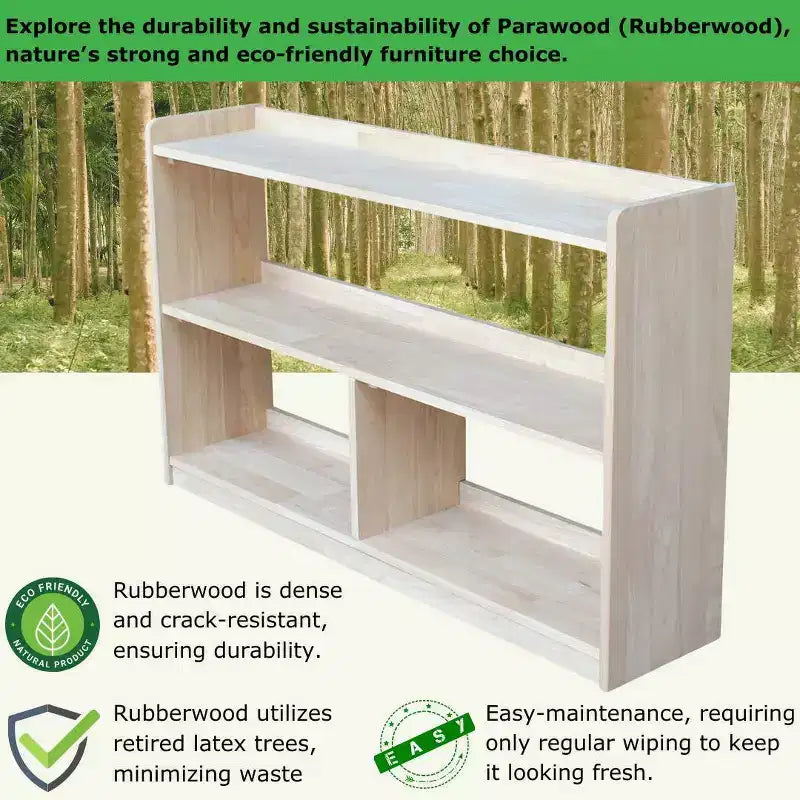 International Concepts 30" Abby Divided Bookshelf Unfinished : Farmhouse Style, 4-Tier, Hardwood, Metal Hardware