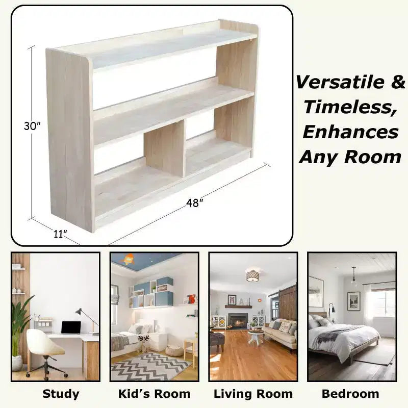International Concepts 30" Abby Divided Bookshelf Unfinished : Farmhouse Style, 4-Tier, Hardwood, Metal Hardware
