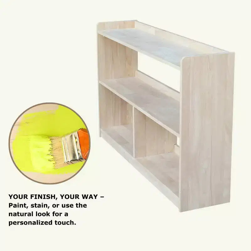 International Concepts 30" Abby Divided Bookshelf Unfinished : Farmhouse Style, 4-Tier, Hardwood, Metal Hardware