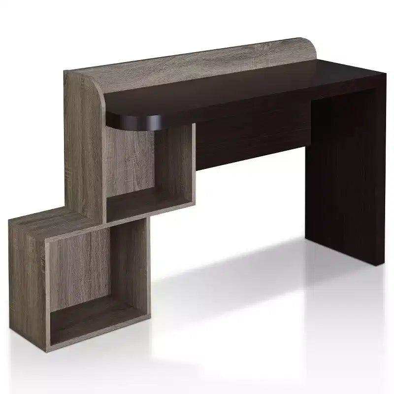 miBasics Quave Writing Desk Walnut: Modern Home Office Furniture, MDF & Particle Board, Fixed Shelf
