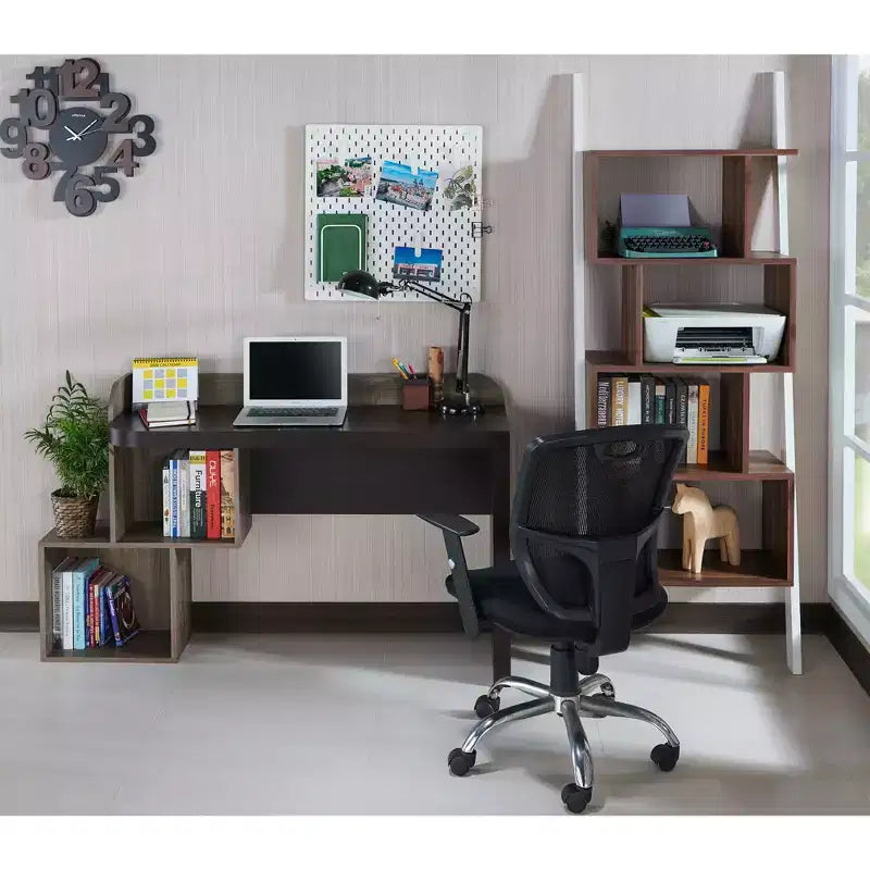 miBasics Quave Writing Desk Walnut: Modern Home Office Furniture, MDF & Particle Board, Fixed Shelf